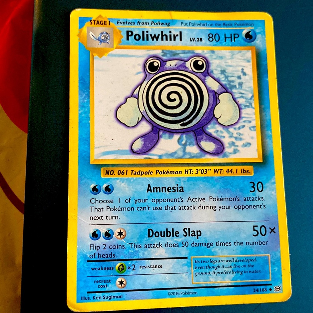 This is a stage 1 poliwhirl Pokémon card with an 80hp